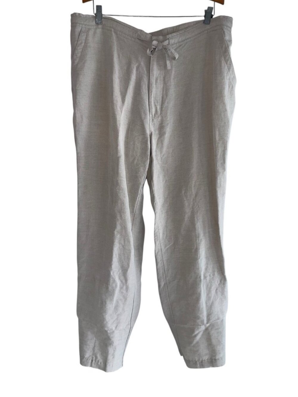 Cubavera Pants Mens XL Beige Linen Blend Drawstring Slash Pockets Relaxed Fit